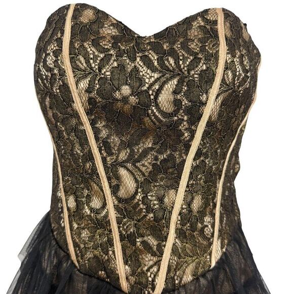 Deb Womens Black Tulle Lace Ruffle Whimsigoth Strapless Coquette Prom Dress 9/10 - Picture 5 of 16